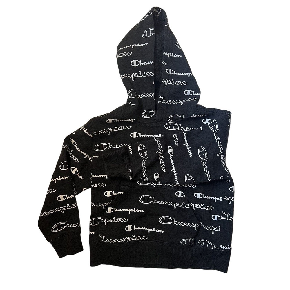 Champion Boys Hoodie Size 5 All Over Print Logo Black And White